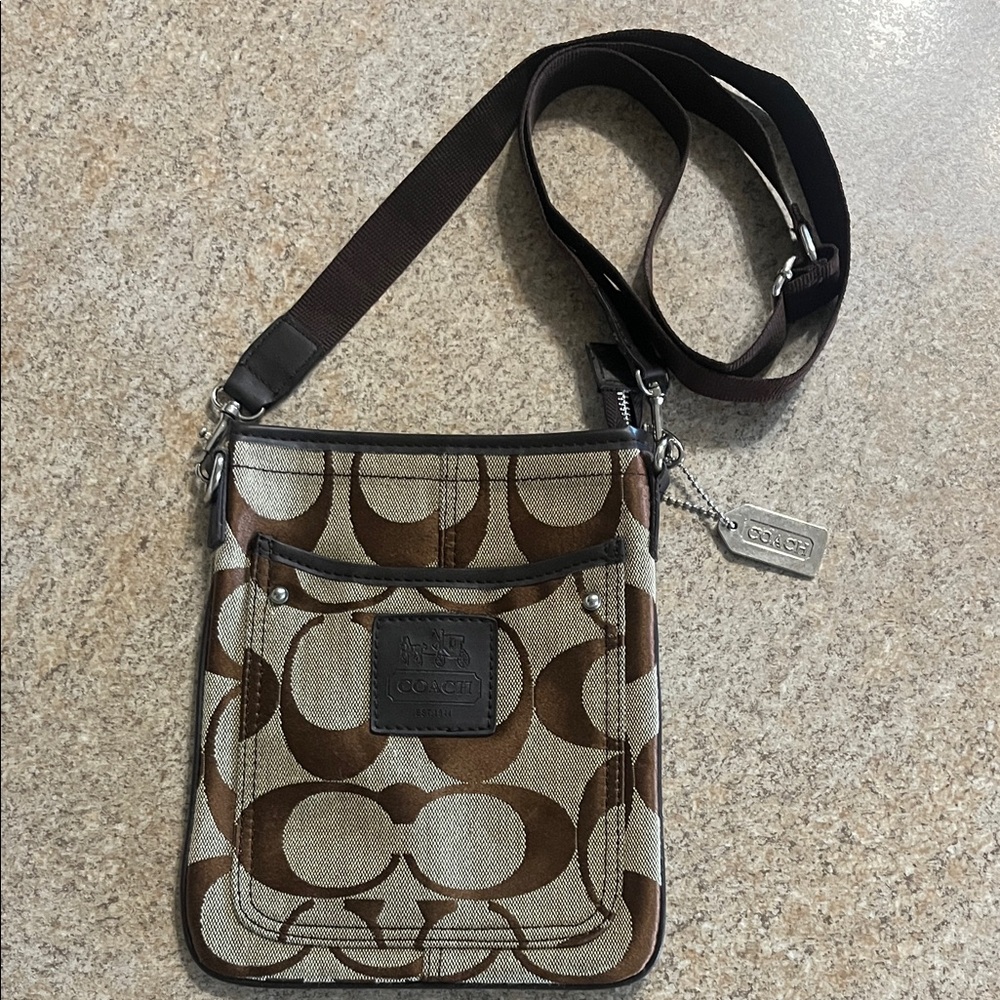 Coach Signature Brown and Tan Messenger Bag